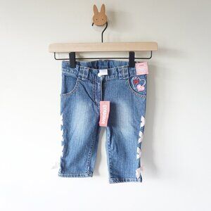 NEW Gymboree Y2K Embroidered Heart Denim Capri Jeans Ribbon Accent Blue Girls 4